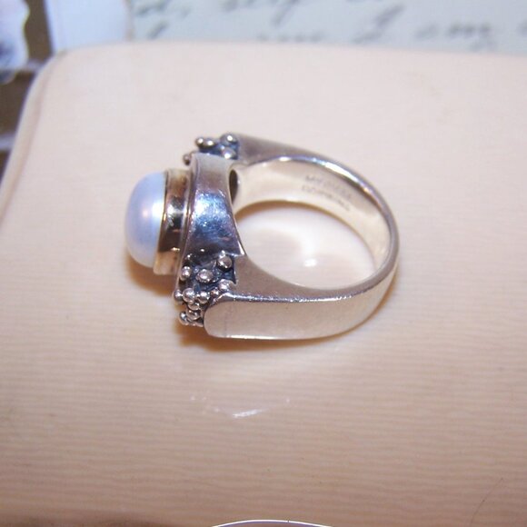 Vintage Michael Dawkins Sterling Silver 14K Gold Pearl Ring - Size 5.75 - Picture 9 of 14